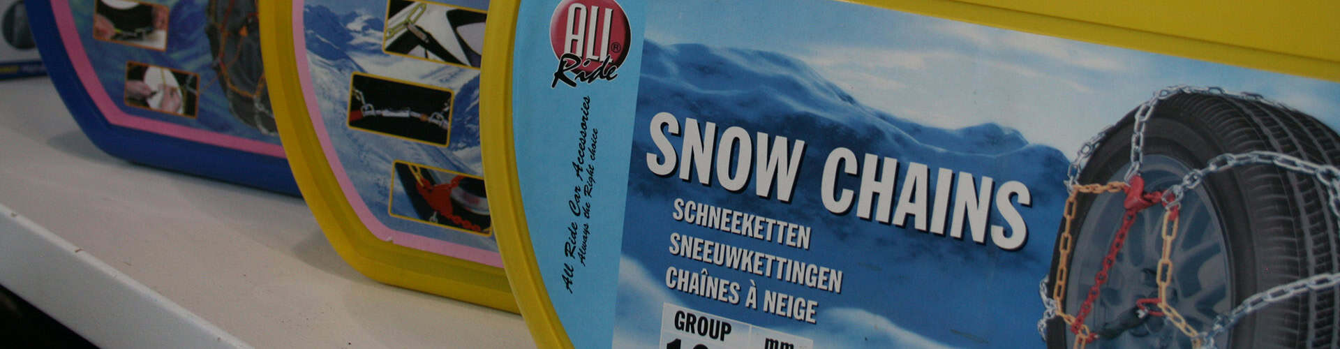 Verpakking van All Ride sneeuwkettingen met autoband